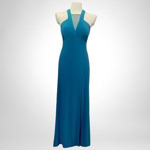 Morgan and Co. Teal Halter Gown with Slit, Size: 9/10